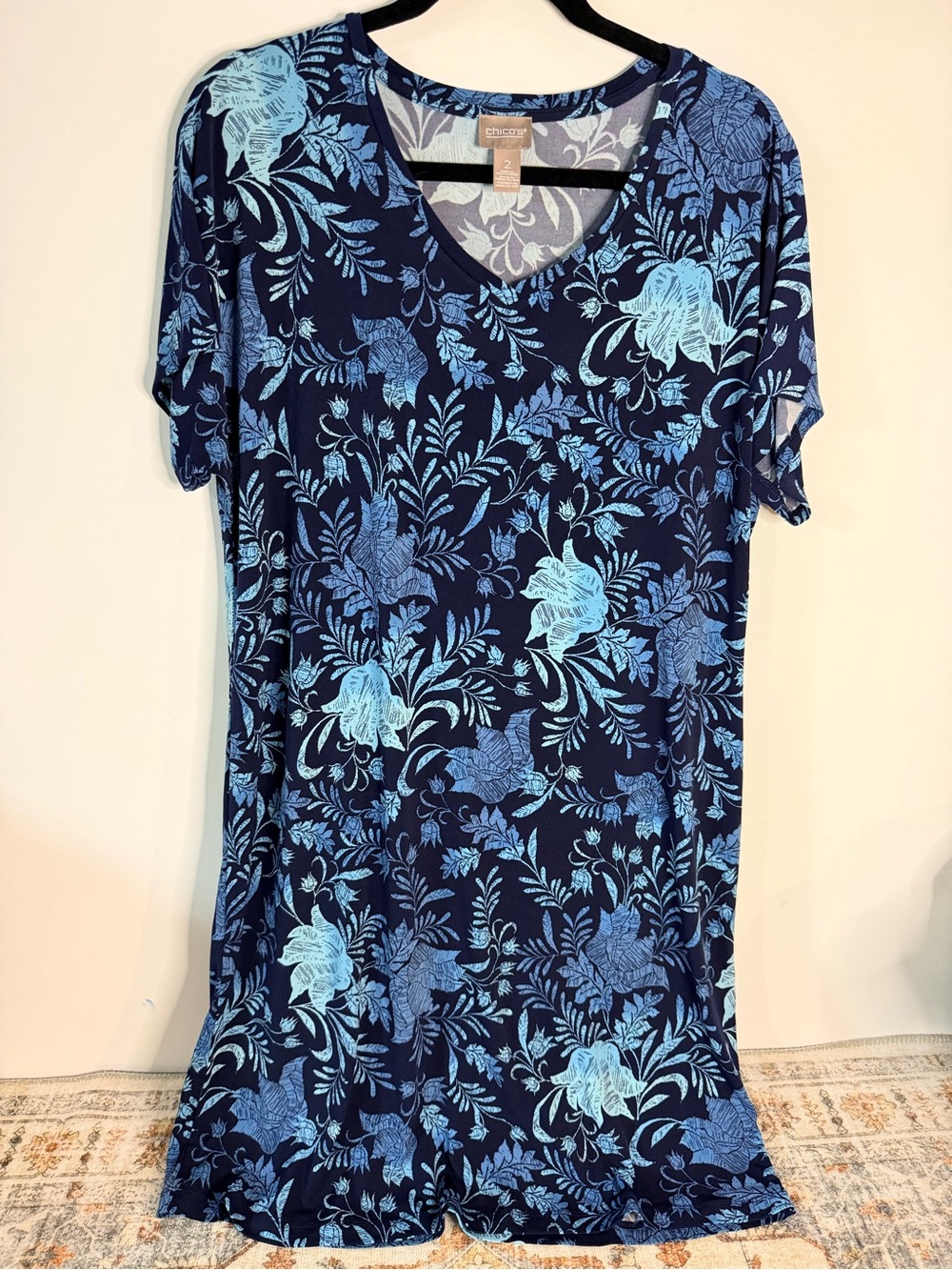 Chicos blue floral paisley tshirt dress